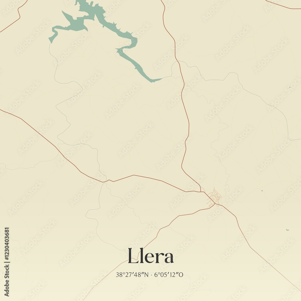 Obraz premium Retro Spanish map of Llera, Extremadura. Vintage street map.