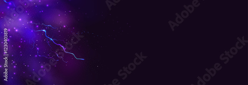 Powerful electrical current energy. Flash of lightning in a magic frame. Neon discharge in smoke effect.