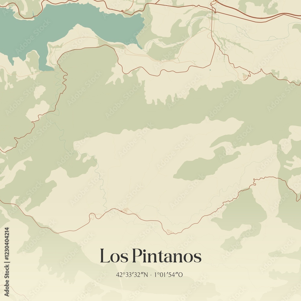 Fototapeta premium Retro Spanish map of Los Pintanos, Arag�n. Vintage street map.