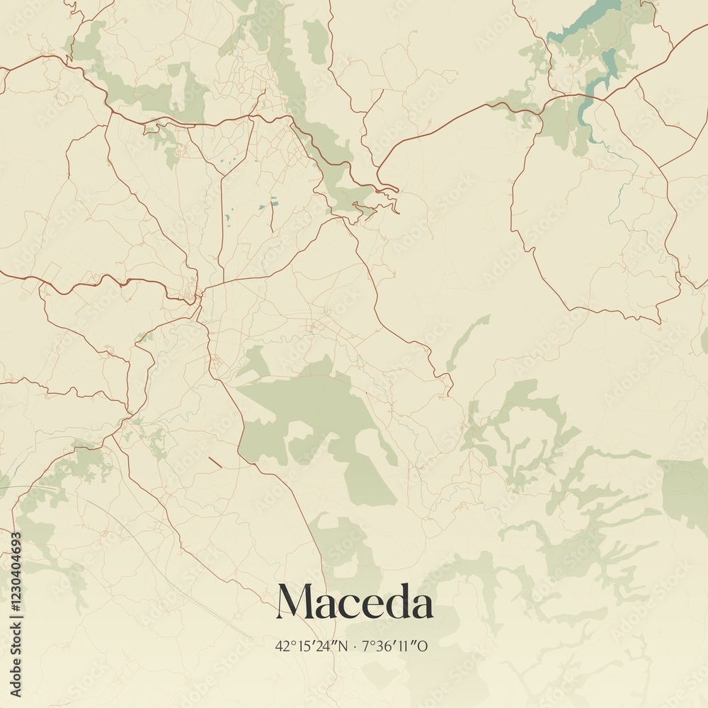 Fototapeta premium Retro Spanish map of Maceda, Galicia. Vintage street map.