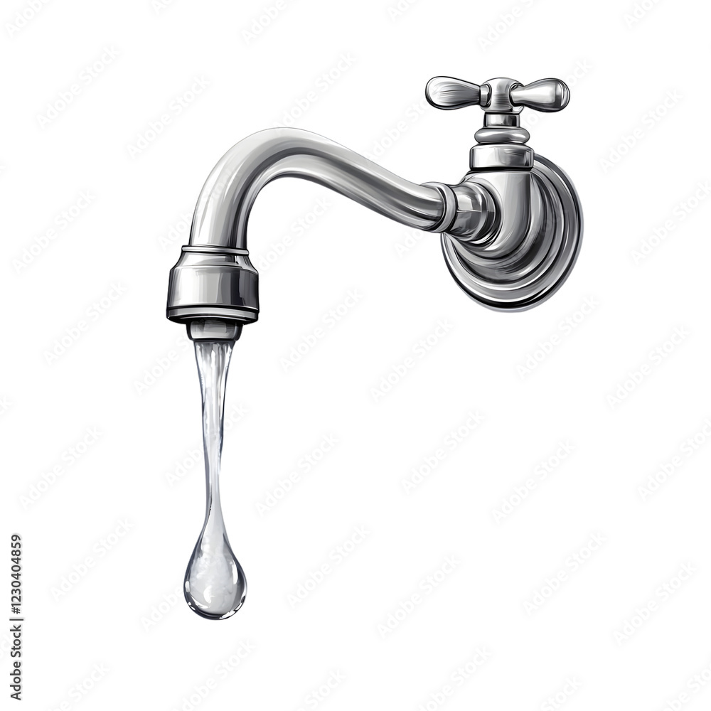 Water Tap with Flowing Water, Isolated on Transparent Background Water Tap with Flowing Water, Isolated on Transparent Background