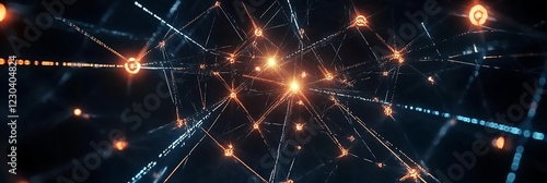 Wallpaper Mural Network of Connections: A mesmerizing abstract visual of interconnected nodes pulsating with light, evoking a sense of global communication, data flow, and the intricate web of digital connections. Torontodigital.ca