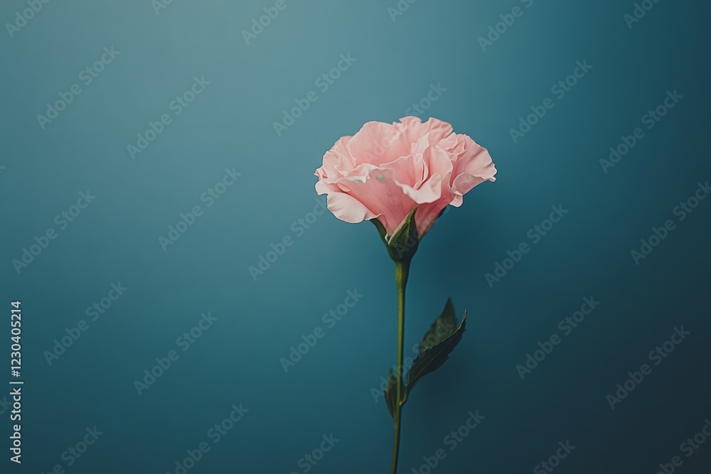 Delicate Pink Flower Against Teal Background Delicate Pink Flower Against Teal Background