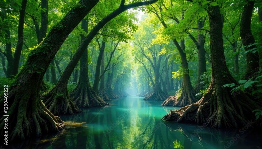 Mangrove trees covered in vines and epiphytes, , mangrove, tropical forest Mangrove trees covered in vines and epiphytes, , mangrove, tropical forest