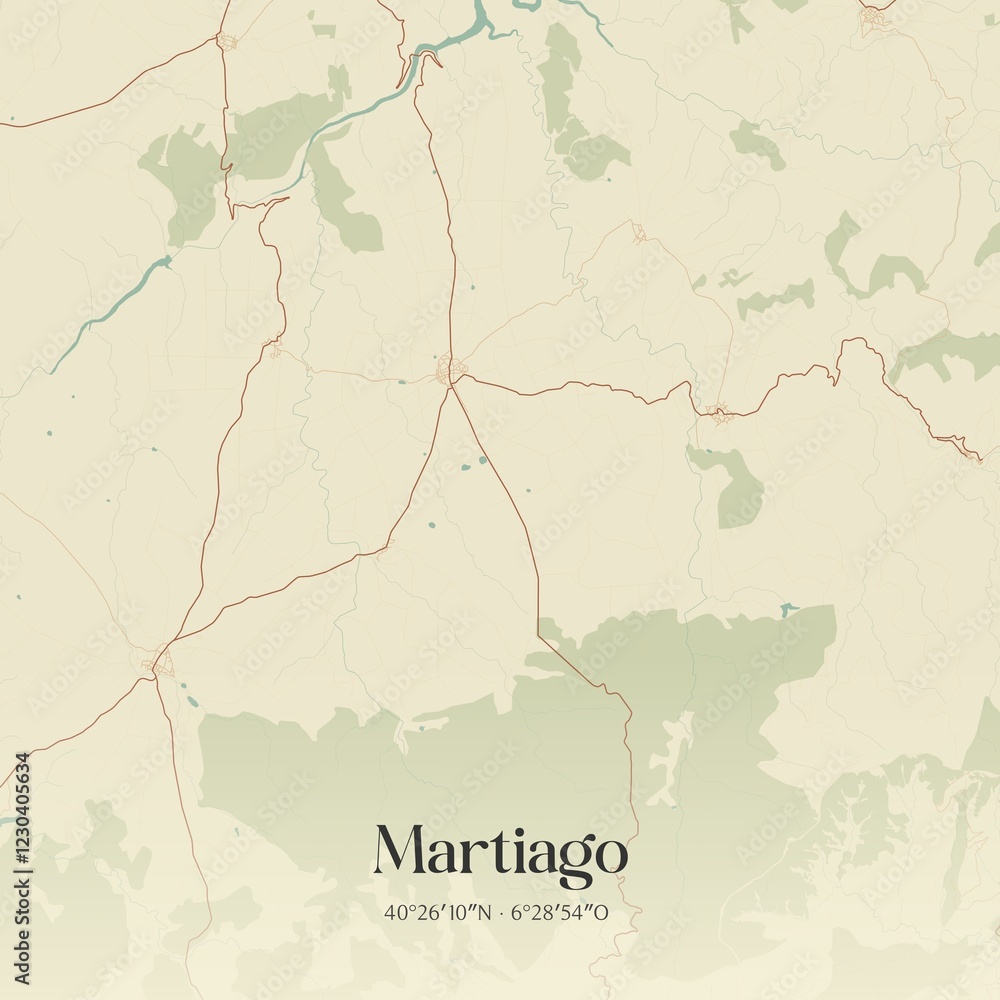 Obraz premium Retro Spanish map of Martiago, Castilla y Le�n. Vintage street map.