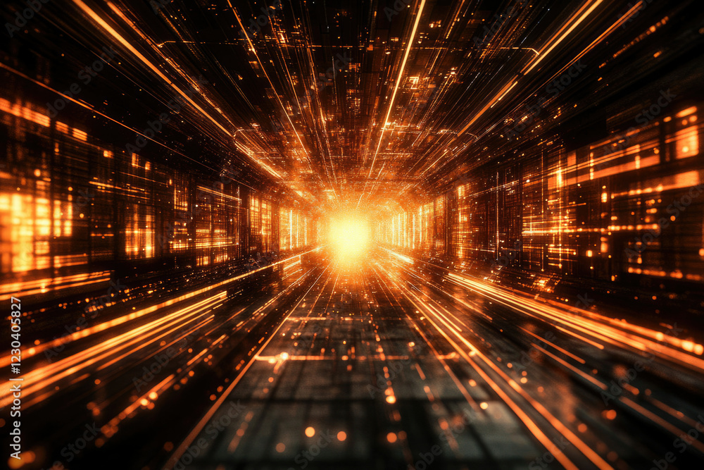 A digital tunnel of glowing orange lines and data streams, representing high-speed data transfer and technological advancement. A digital tunnel of glowing orange lines and data streams, representing high-speed data transfer and technological advancement.