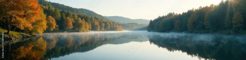 Fototapeta premium Serene lake scene with Wei?ensee's trees reflected, nature, berlin, forest
