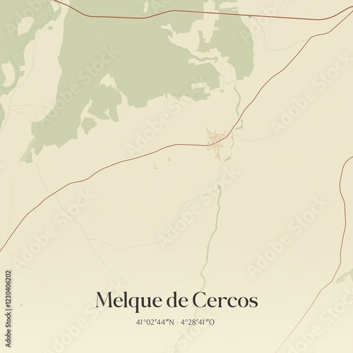 Retro Spanish map of Melque de Cercos, Castilla y Le�n. Vintage street map. photo