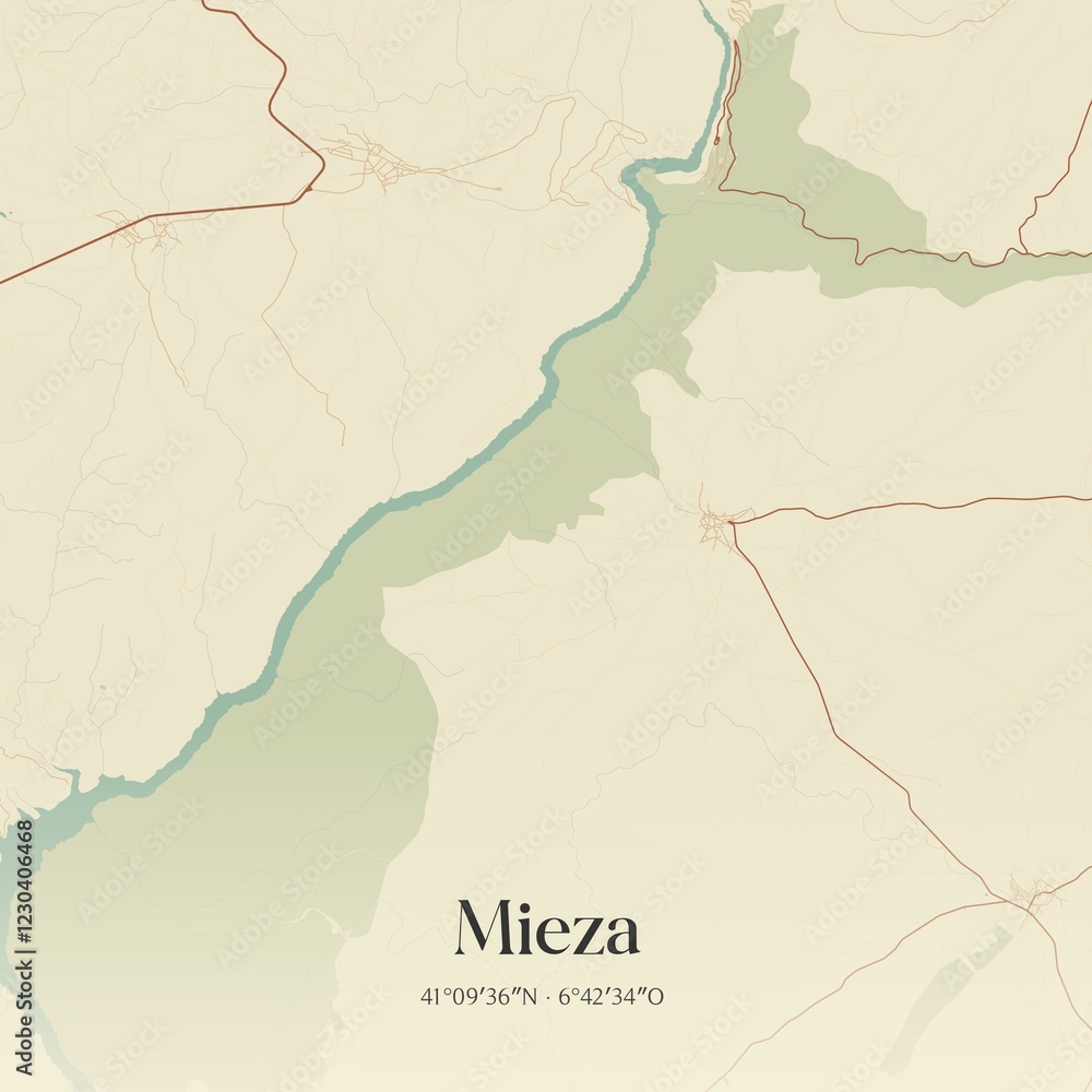 Fototapeta premium Retro Spanish map of Mieza, Castilla y Le�n. Vintage street map.