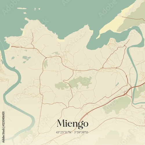 Retro Spanish map of Miengo, Cantabria. Vintage street map. photo