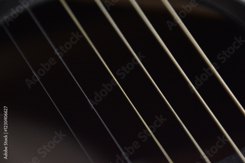 Black guitar with strings from close up