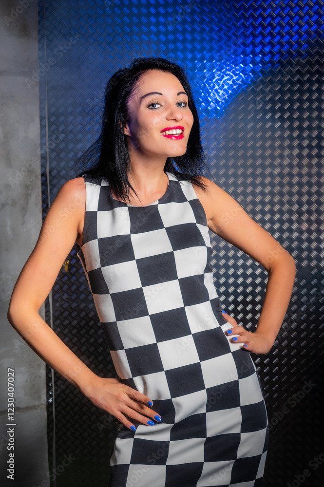 Girl in a checkerboard dress