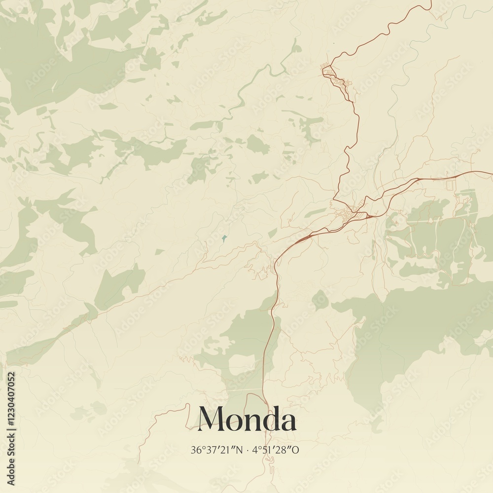 Fototapeta premium Retro Spanish map of Monda, Andaluc�a. Vintage street map.