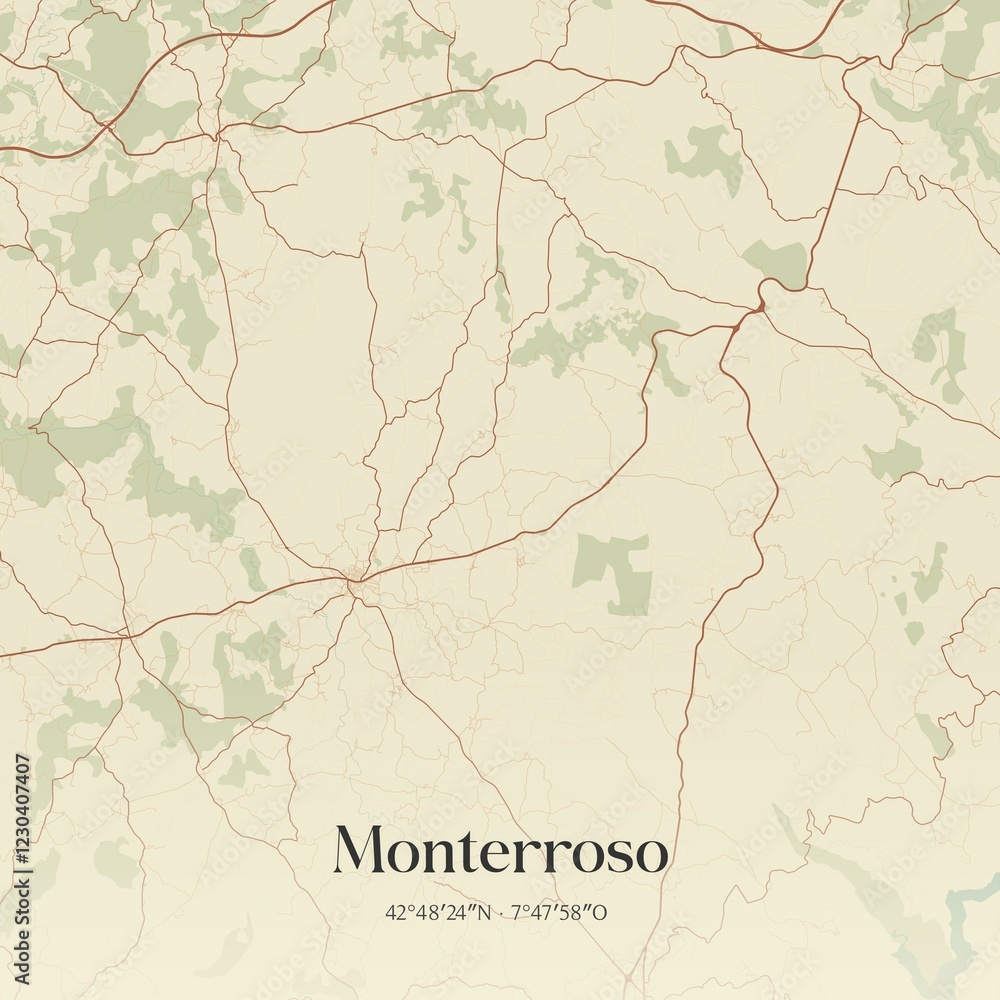 Fototapeta premium Retro Spanish map of Monterroso, Galicia. Vintage street map.