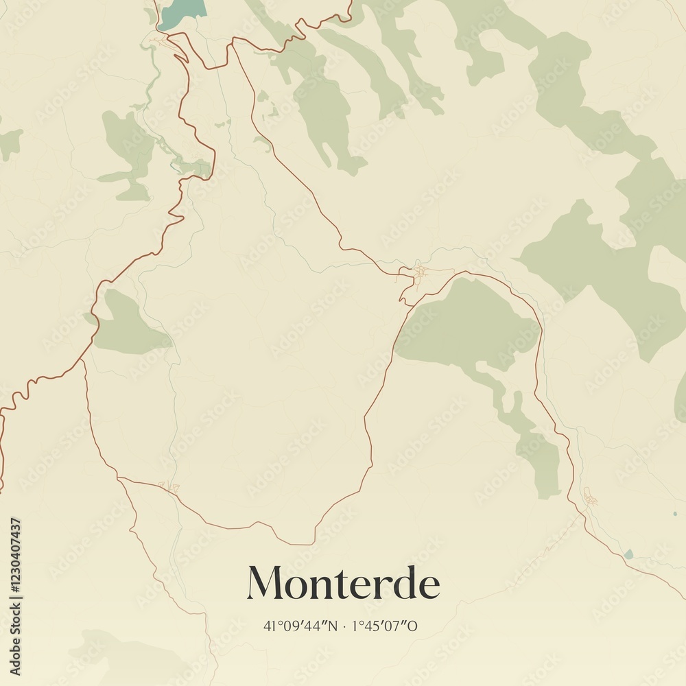 Fototapeta premium Retro Spanish map of Monterde, Arag�n. Vintage street map.