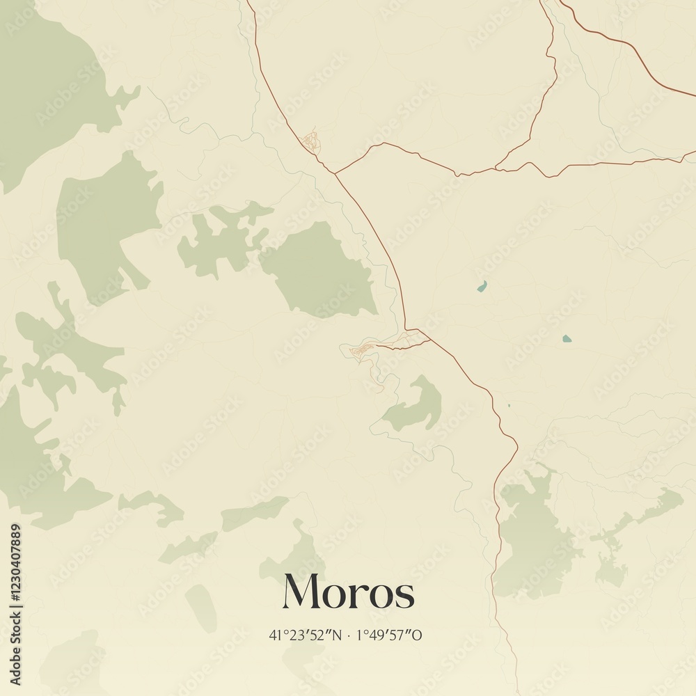 Fototapeta premium Retro Spanish map of Moros, Arag�n. Vintage street map.