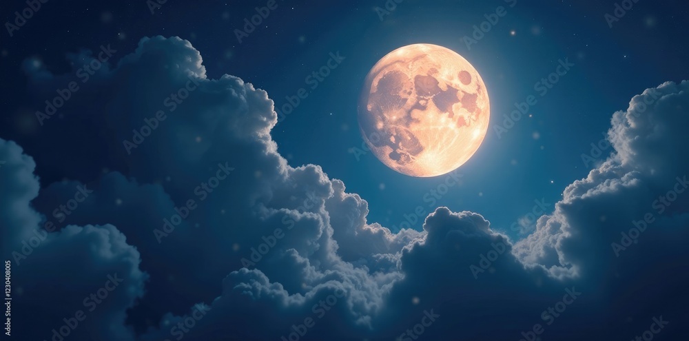 Stormy night with a full moon shining through clouds, cosmos, sky Stormy night with a full moon shining through clouds, cosmos, sky