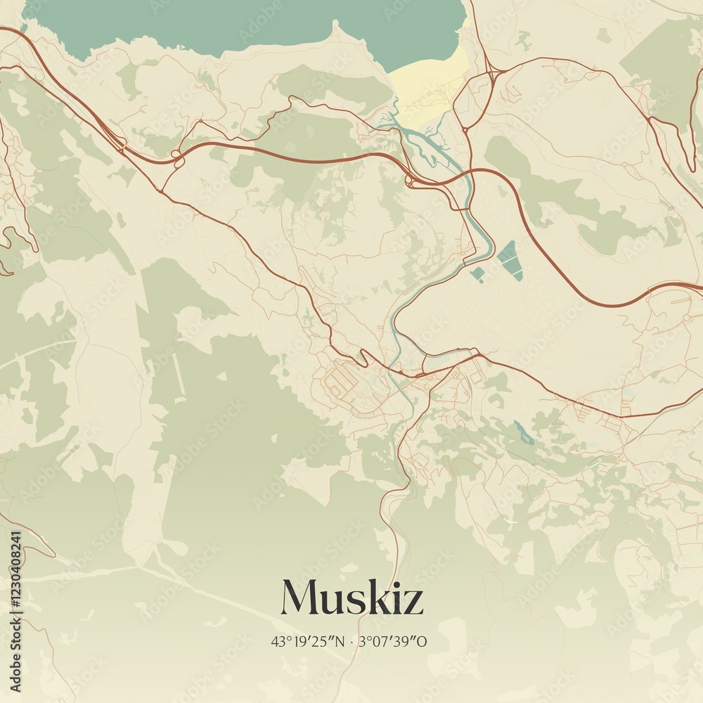 Obraz premium Retro Spanish map of Muskiz, Pa�s Vasco. Vintage street map.