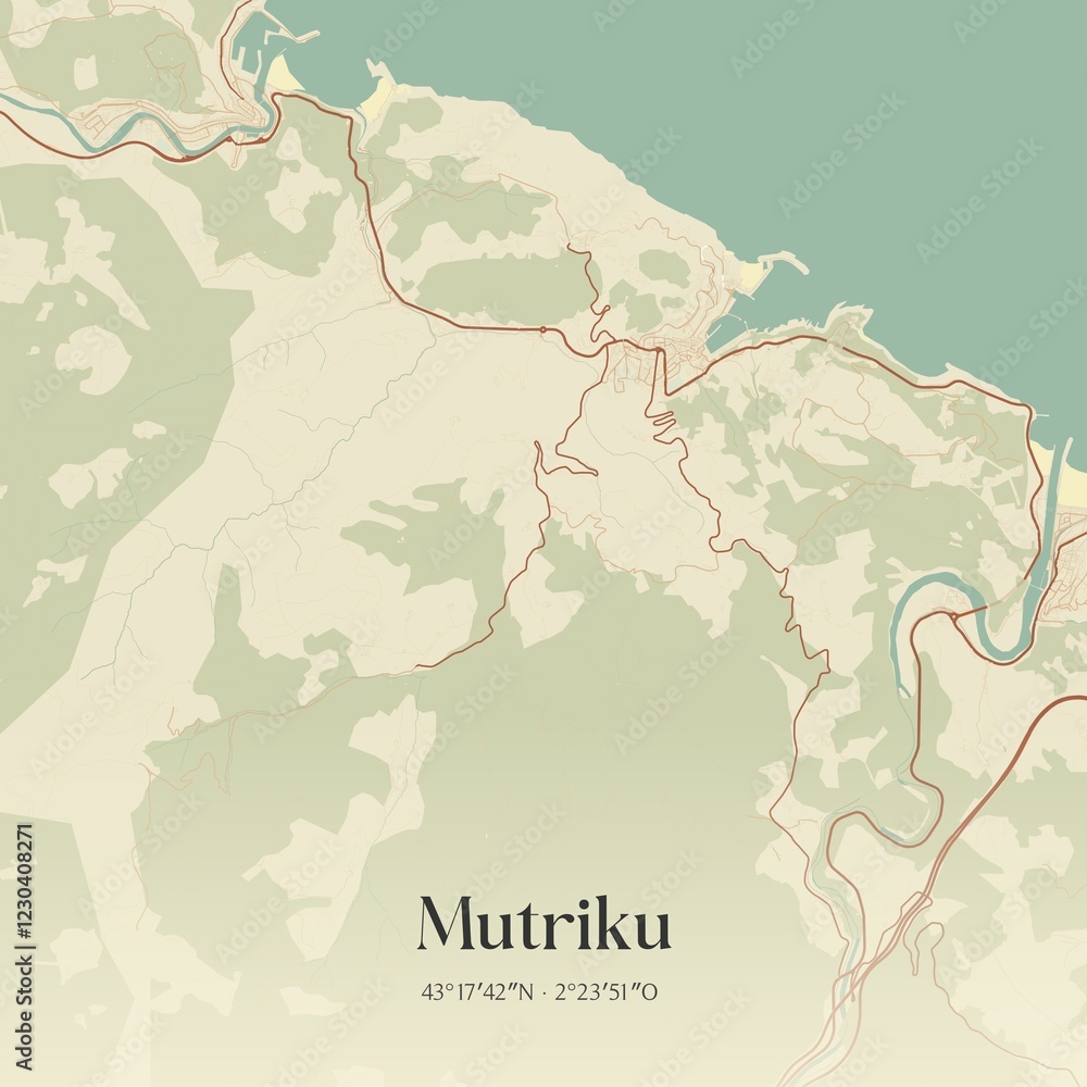 Fototapeta premium Retro Spanish map of Mutriku, Pa�s Vasco. Vintage street map.