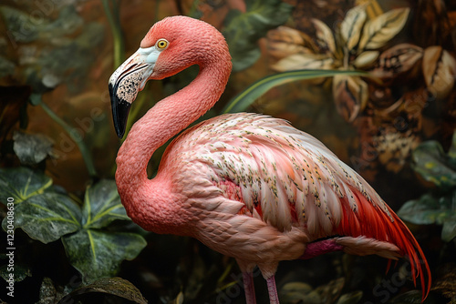 Chilean Flamingo In Lush Tropical Foliage photo