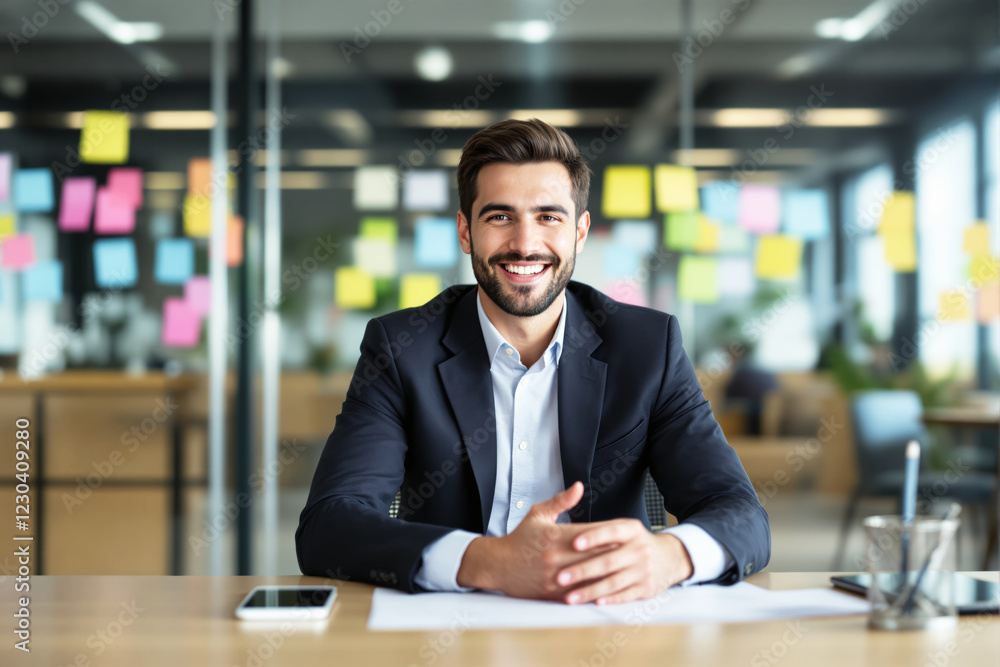 Fototapeta premium Portrait of a smiling businessman in a modern office environment.