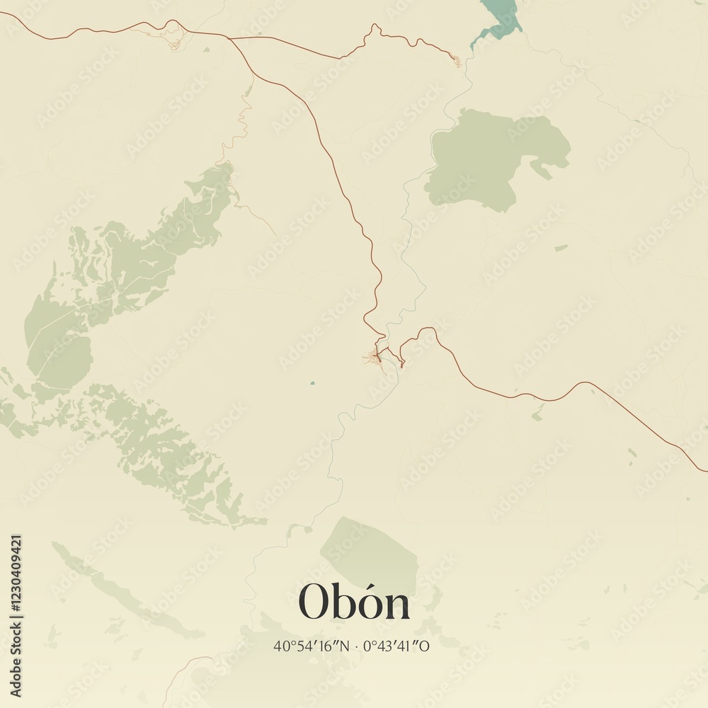 Obraz premium Retro Spanish map of Ob�n, Arag�n. Vintage street map.