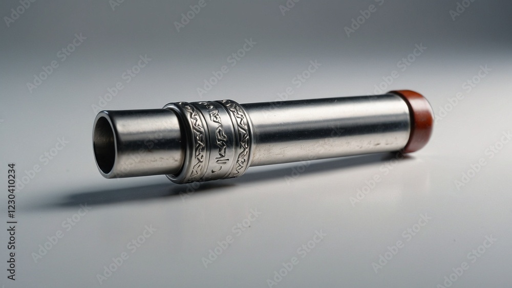 An solitary 3D model of a metal whistle on a white background An solitary 3D model of a metal whistle on a white background