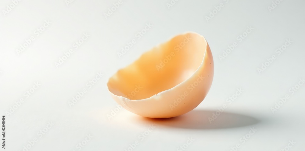 a single eggshell fragment lies against a crisp white background, thin, curved a single eggshell fragment lies against a crisp white background, thin, curved