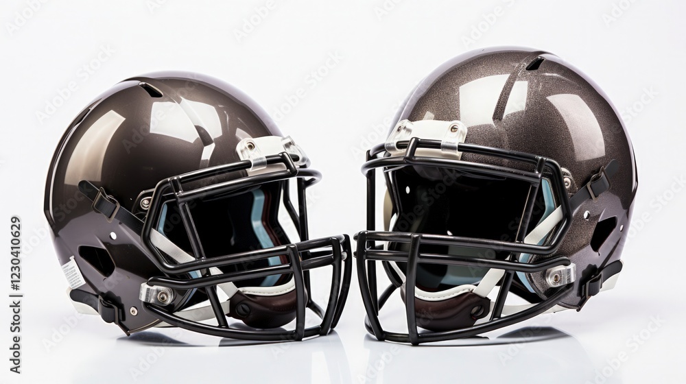 American Football Helmets on White Isolated Background. Gray Sport Object for Gridiron American Football Helmets on White Isolated Background. Gray Sport Object for Gridiron