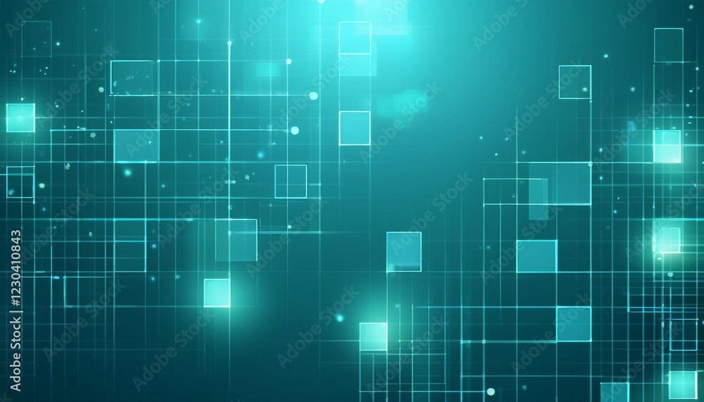 Fototapeta premium glowing squares with sparkles on turquoise gradient background technology presentation design