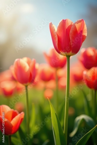 Colorful tulips swaying gently in the spring breeze, Tulip, Breeze