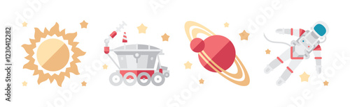 Outer Space and Universe as Aerospace Flat Object Vector Set