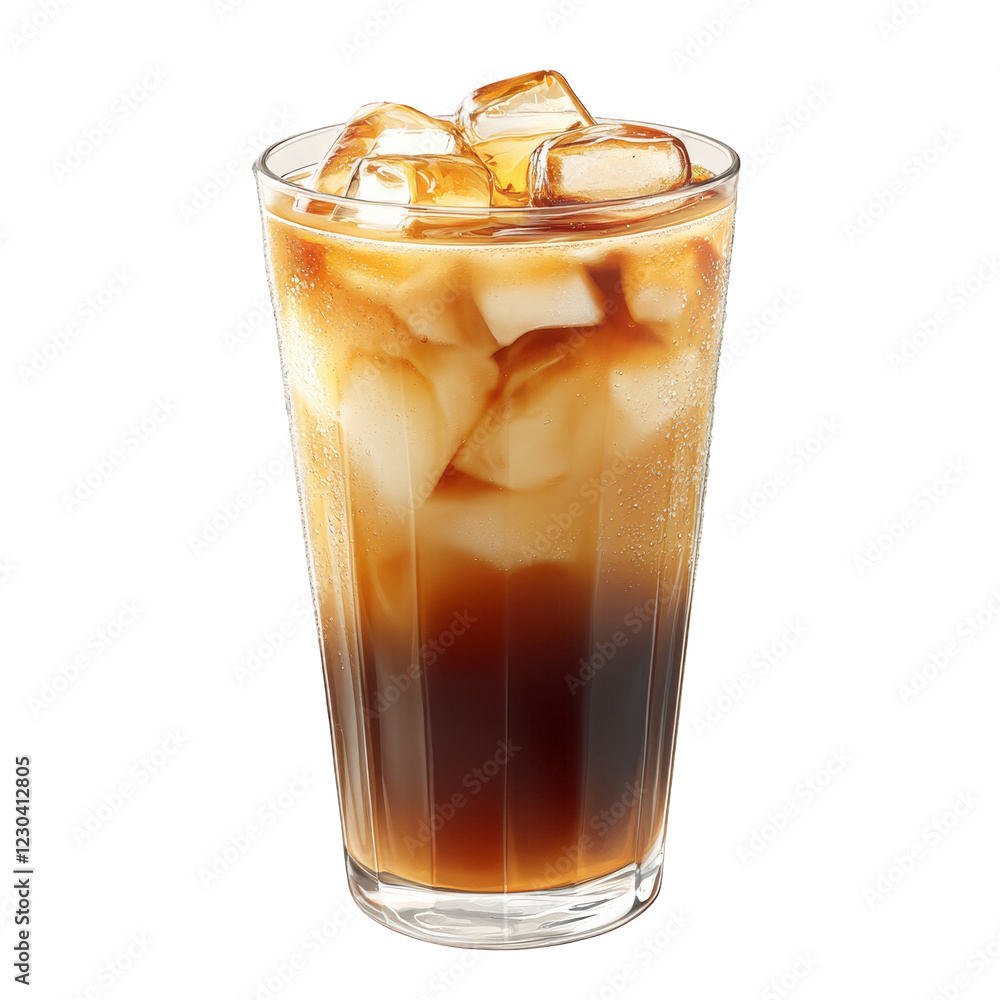 Isolated Glass of Iced Coffee with Creamy Swirls and Ice Cubes Isolated Glass of Iced Coffee with Creamy Swirls and Ice Cubes