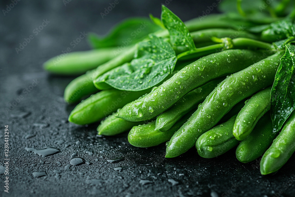 Fresh Green Sugar Snap Peas with Dew Drops Fresh Green Sugar Snap Peas with Dew Drops