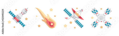 Outer Space and Universe as Aerospace Flat Object Vector Set