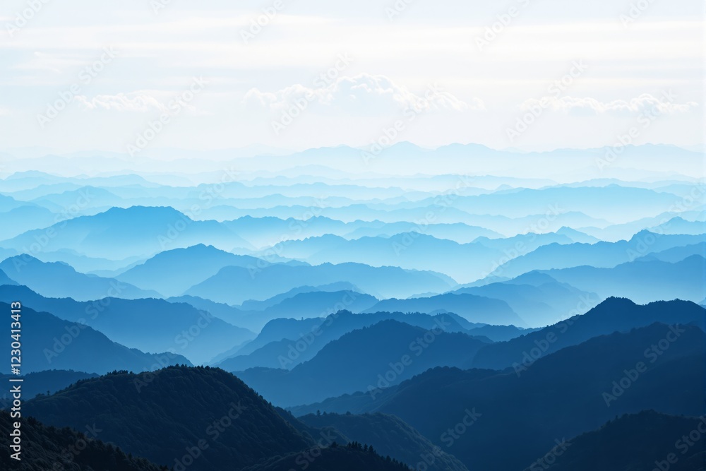 Fototapeta premium Serene blue mountain ranges under a bright sky.