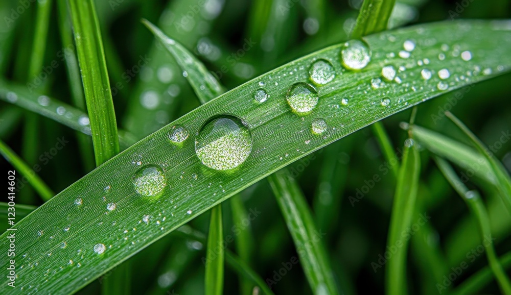 Close-up of green grass blades adorned with glistening water droplets, showcasing nature's beauty and freshness in a natural setting. Close-up of green grass blades adorned with glistening water droplets, showcasing nature's beauty and freshness in a natural setting.