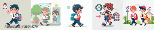 vector collection of children going to school