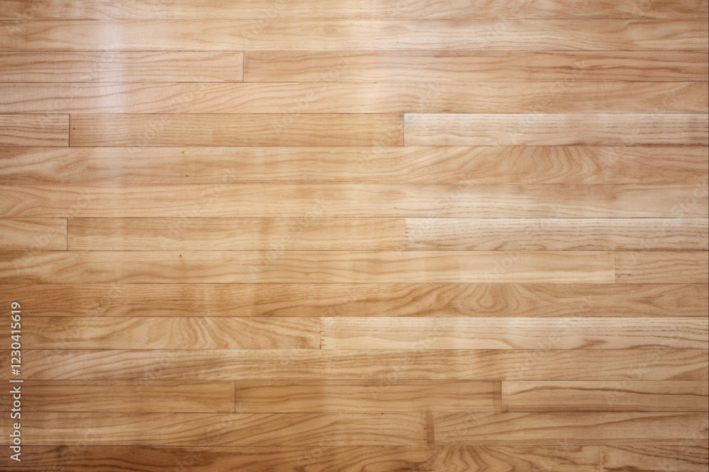Fototapeta premium Up High View of Hardwood Basketball Court Floor - Gym Court Strip with Wood Knot Detail