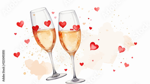 Champagne glasses filled with hearts around,valentine's day concept,valentine's day card,banner,design,vector illustration.