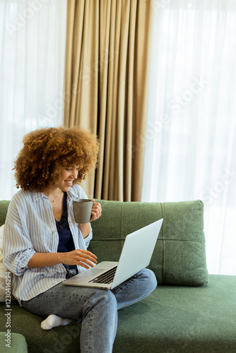 Young woman enjoying a cozy...