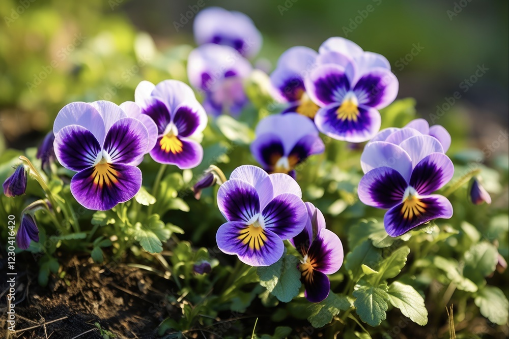 Violet Blossoms in a Viola Flower Field. Scenic Springtime Wildflower Garden for Floral Gardening and Flora Enthusiasts Violet Blossoms in a Viola Flower Field. Scenic Springtime Wildflower Garden for Floral Gardening and Flora Enthusiasts
