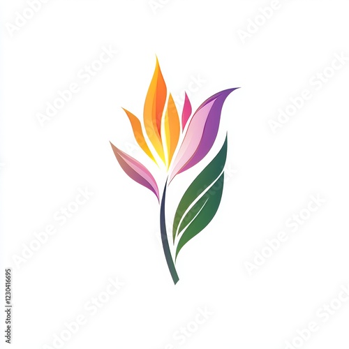 An abstract design of a flower with vivid colors and lively petals and stem photo