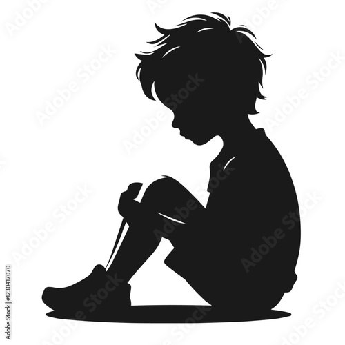 Clean black and white vector silhouette of child on white background