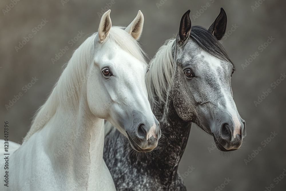 Obraz premium Two Majestic Horses Stand Side By Side