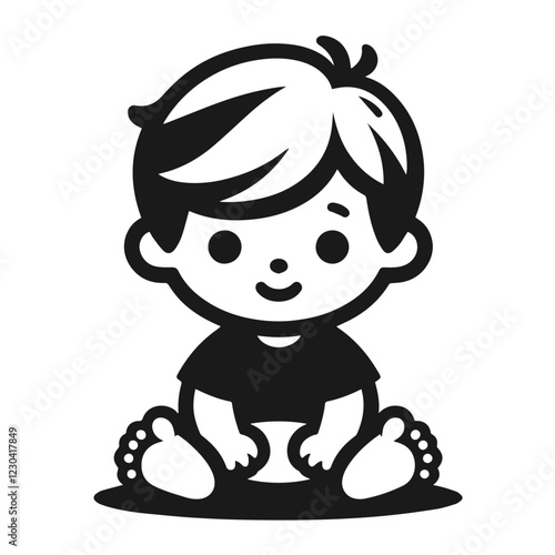 Clean black and white vector silhouette of child on white background