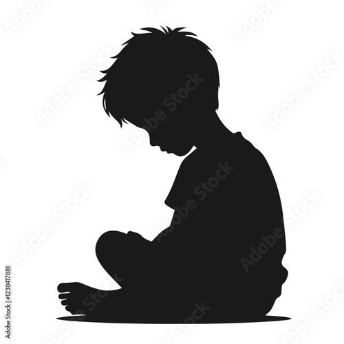 Clean black and white vector silhouette of child on white background