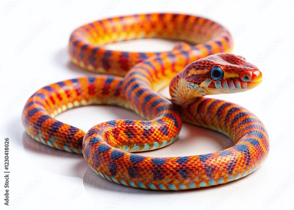 Fototapeta premium Scaleless Corn Snake, Albino Corn Snake, Isolated White Background, Reptile, Pet Snake