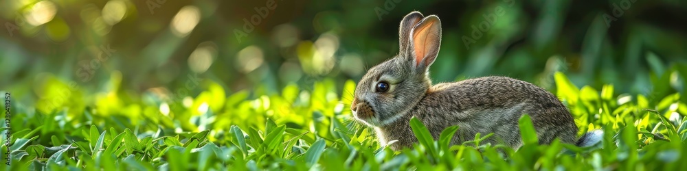 Fototapeta premium Adorable Bunny in Lush Green Meadow