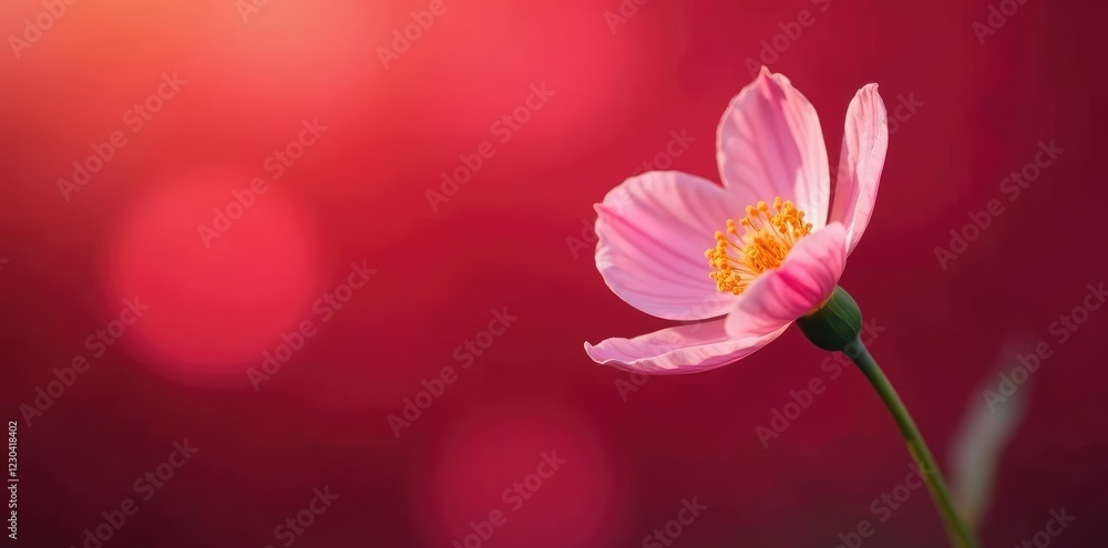 A delicate flower against a bright red bokeh background, floral, botanical A delicate flower against a bright red bokeh background, floral, botanical